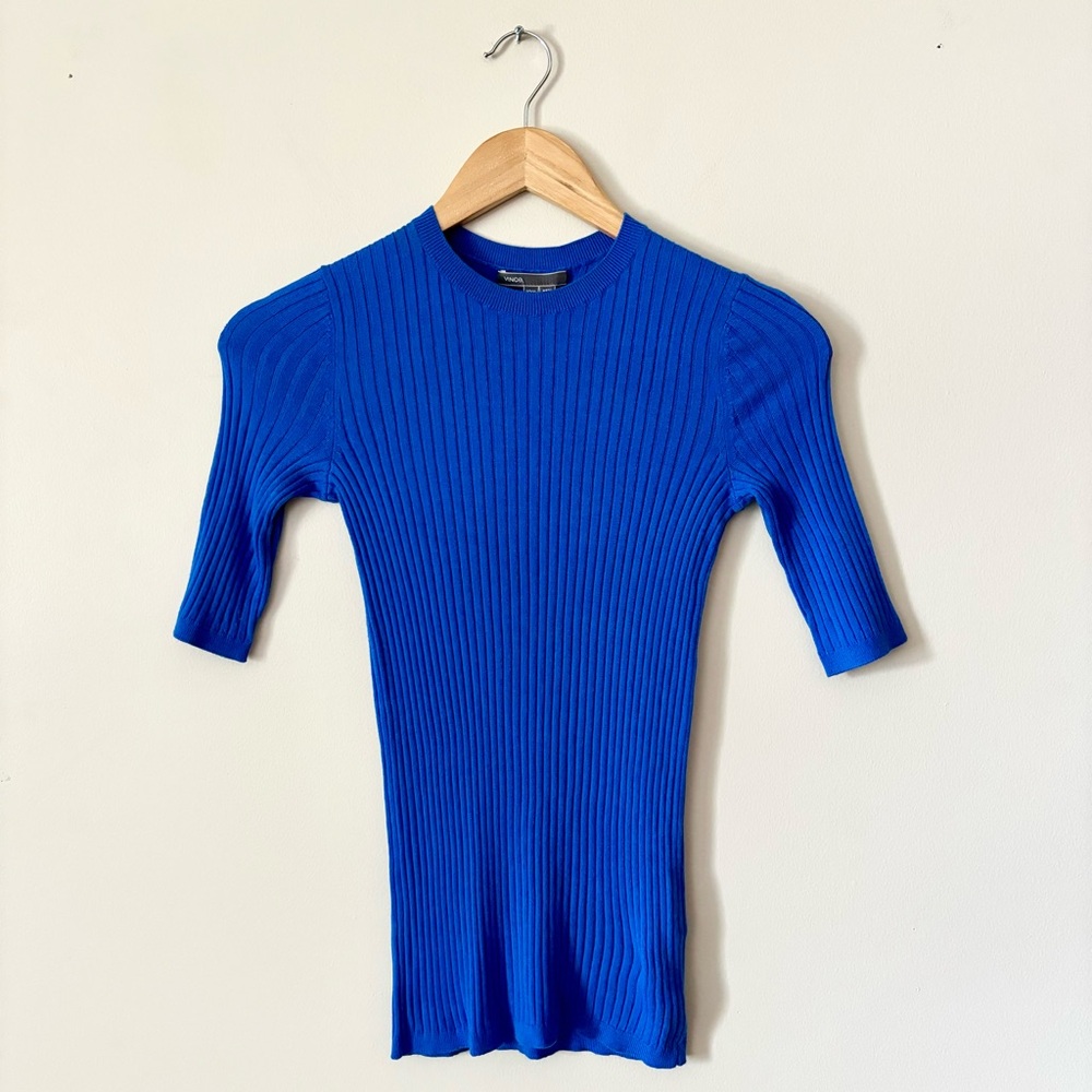 Vince Cashmere Blend Ribbed Crew Neck Sweater In Royal Blue